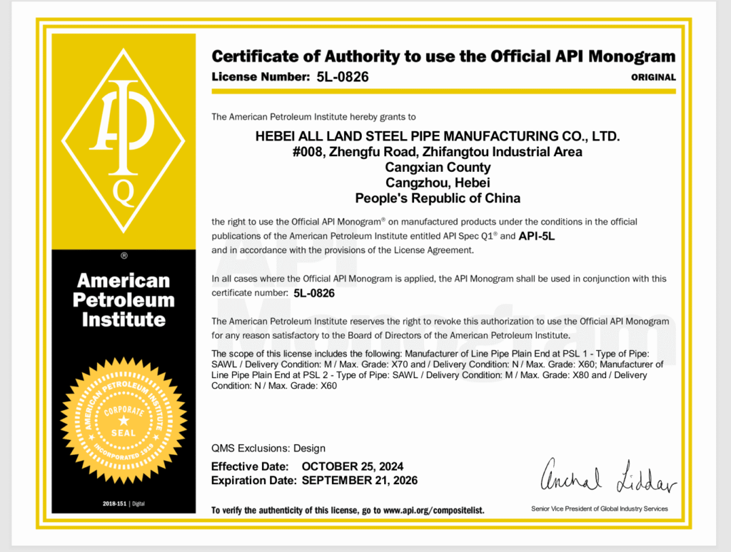 API 5L certificate